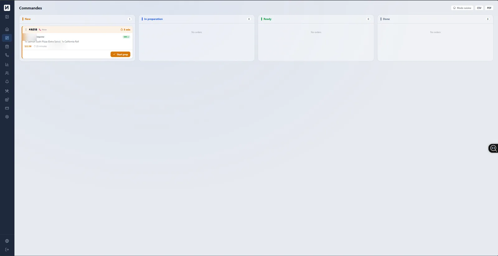 Suivi des commandes Nova en direct, du nouveau au servi
