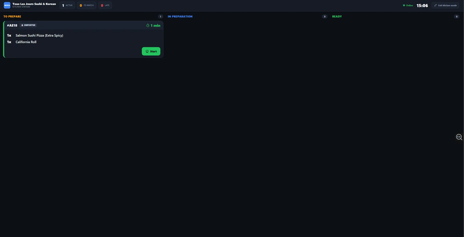 Écran cuisine affichant les commandes à préparer