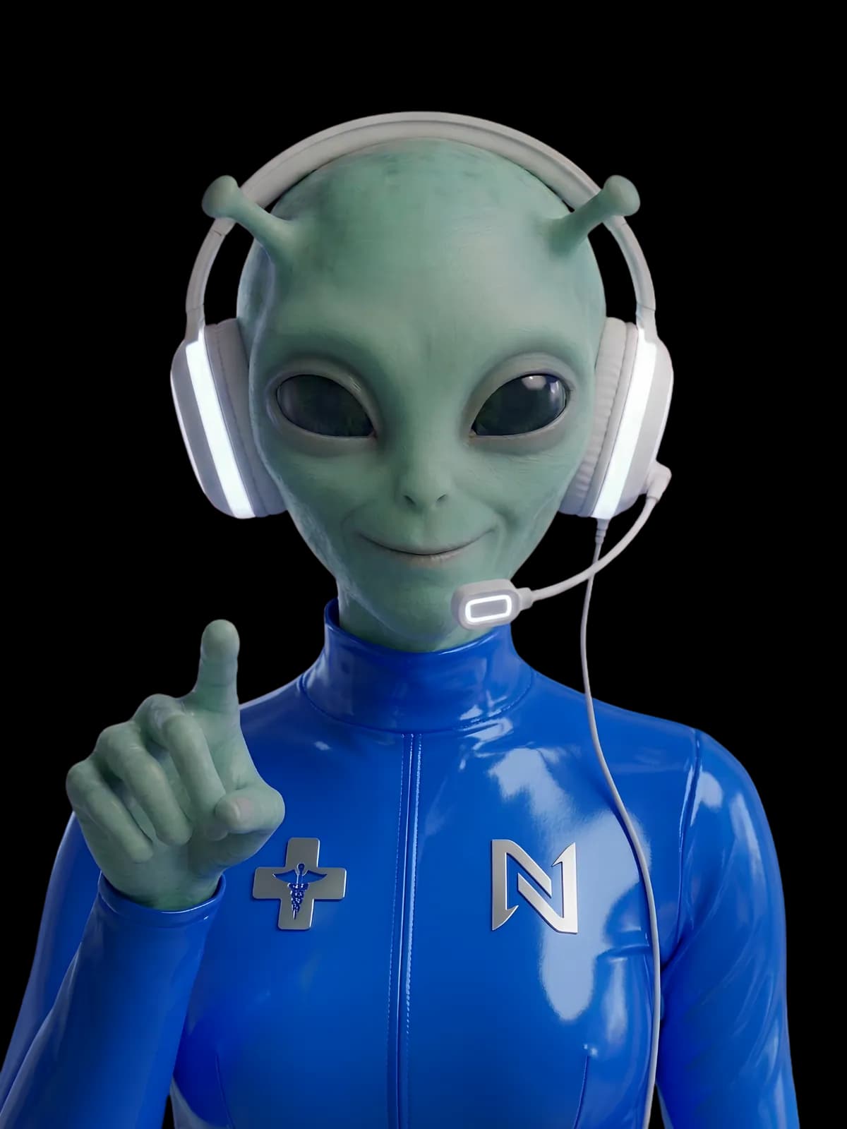 Nova, AI receptionist for clinics, in medical outfit with headset