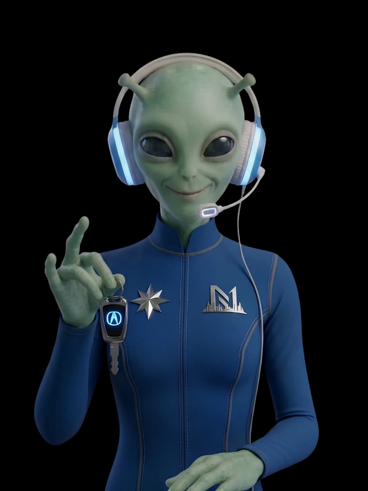 Nova, AI receptionist for dealerships, holding a car key